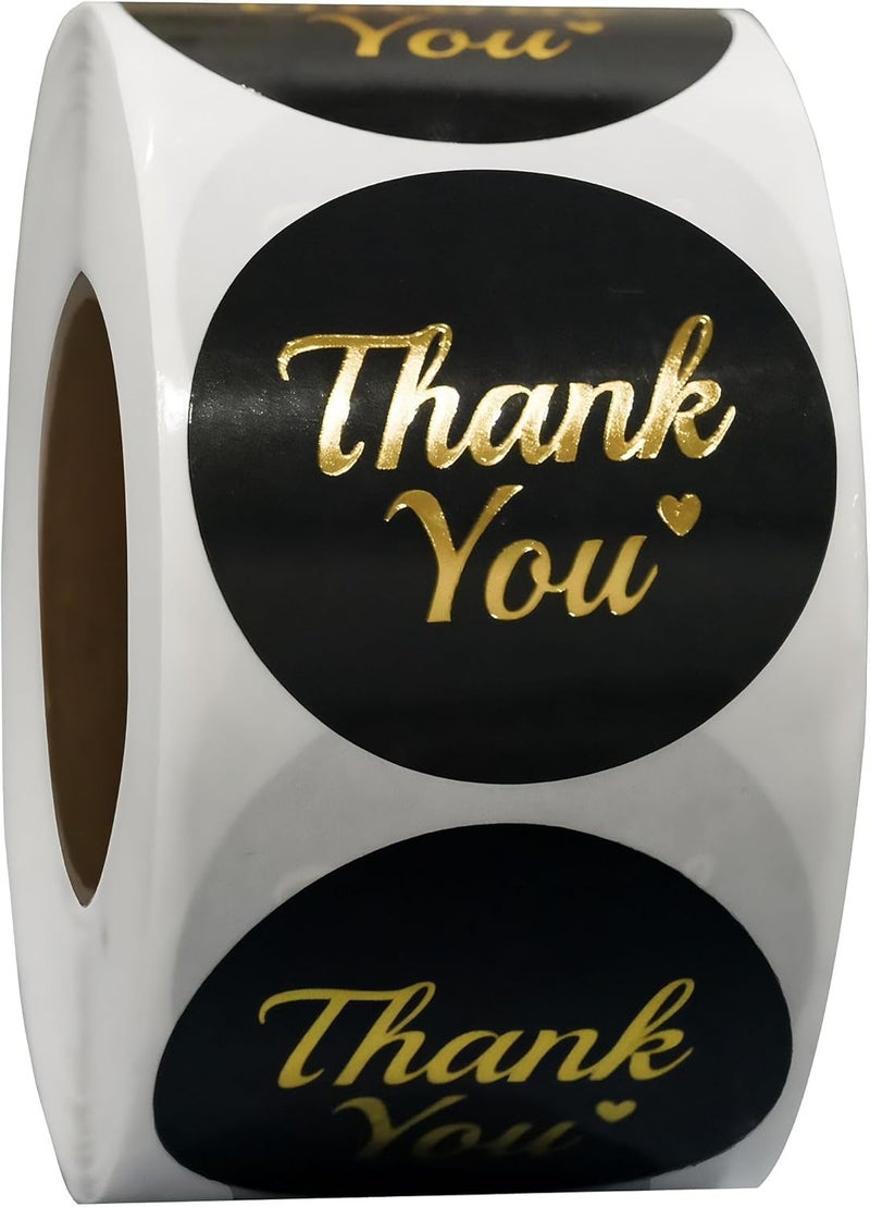 IBAKE 500 Thank You Stickers Roll – 1.5 Inch Black and Gold Foil Round Labels – Elegant Thank You Stickers Small Business Packaging, Envelopes, Gift Bags, Orders, Party Favors, Crafts - Image 1